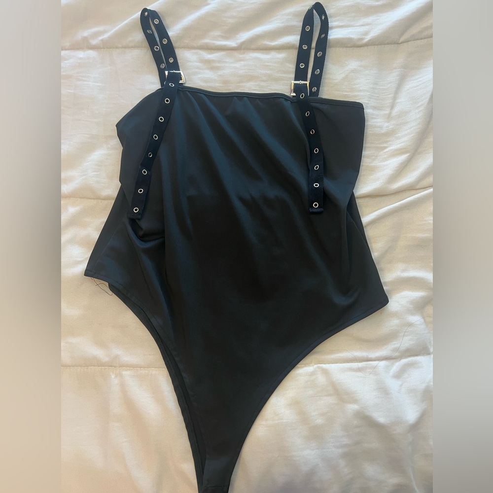 SHEIN Black Bodysuit with Strap Details